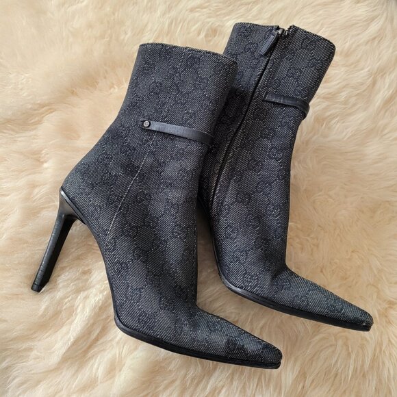 Gucci Monogram Canvas Boots SZ 7 Black - Picture 1 of 14